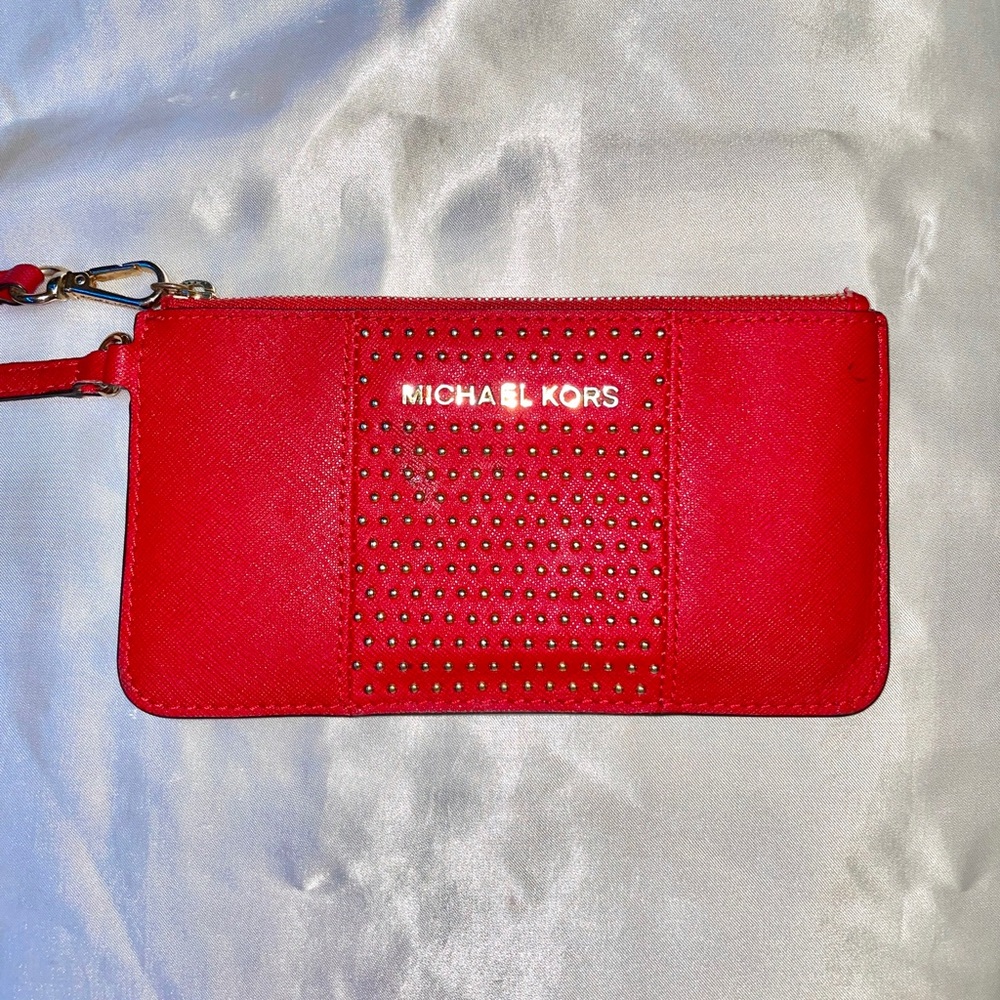 Michael Kors Red Gold Studded Flat Wristlet